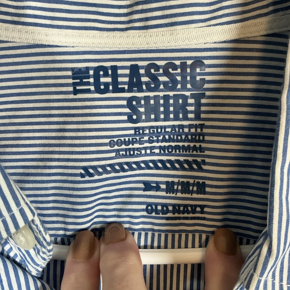 Old Navy Mens Classic Shirt Regular Fit Blue White Striped Button Down Size M - Picture 2 of 9